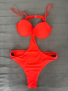 Fashion Nova Neon Orange Cutout One-Piece Swimsuit